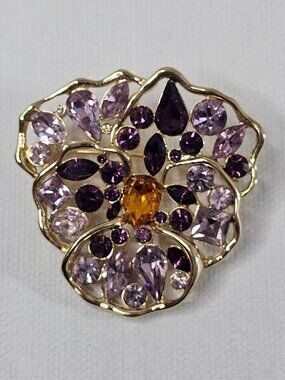 Nolan Miller Purple Pansy Brooch Flower Gold Tone Metal Jewelry Pin